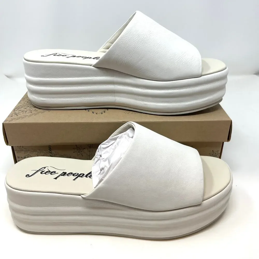 Free People Harbor Flatform Sandals In Optic White Size 9.5 New